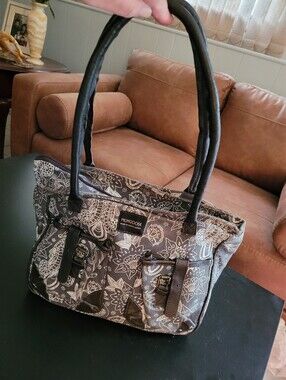 Mongoose Gray Paisley Tote Bag with Black Handles